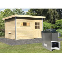 Saunahaus Topas 2 inkl.9kW Ofen u.ext.Steuerung mit Vorraum und bronzierter Ganzglastüre