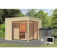 Außensauna aus Holz mit Saunaofen und Steuerung