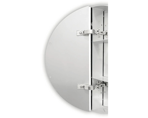 Geöffneter runder Spiegelschrank für das Badezimmer