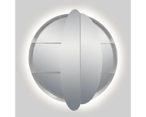 Runder Spiegelschrank mit Beleuchtung und Regalböden