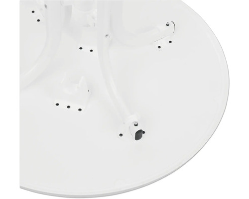 Detailansicht der Unterseite eines runden Tisches mit Metallgestell