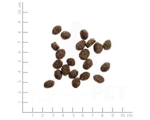 Hundefutter Pellets auf einem Messlineal