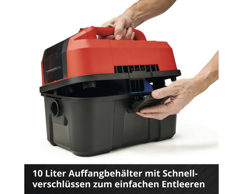Nass Trockensauger mit 10 Liter Behälter und Schnellverschlüssen zum einfachen Entleeren