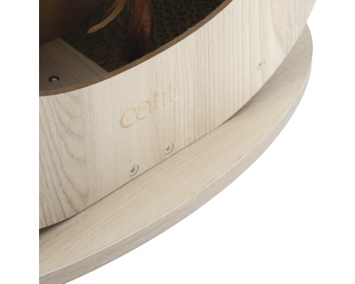 Detailansicht eines Catit Katzenkratzmöbels aus Holz mit Kratzfläche aus Karton