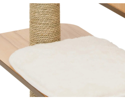 Detailansicht eines Kratzbaums mit Sisalstamm und gepolsterter Liegefläche