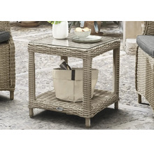 Beistelltisch aus Rattan mit Glasplatte und Ablagefläche