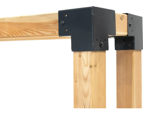 Holzkonstruktion mit Eckverbindern aus Metall