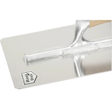 Glättkelle aus Edelstahl mit Holzgriff und Rostfrei-Siegel