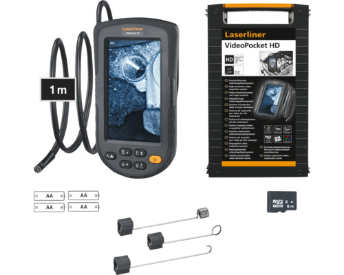 Laserliner VideoPocket HD Inspektionskamera mit 1 Meter Kabellänge, Batterie, Zubehör und Transportkoffer