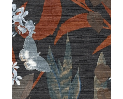 Tapete mit Blüten, Blättern und Schmetterlingen