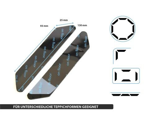 Teppichgleitschutz für verschiedene Teppichformen, geeignet für Fußbodenheizung, Maße 93 mm x 25 mm und 130 mm x 25 mm