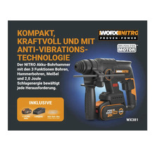 Worx Nitro Akku Bohrhammer mit Akku, Ladegerät und SDS Bohrer-Bits