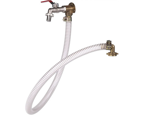 Zapfwellenanschluss mit transparentem Schlauch und Absperrhahn