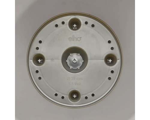 Elho Logo auf einem Untersetzer mit einem Durchmesser von 25 cm und einem Volumen von 5,5 Litern