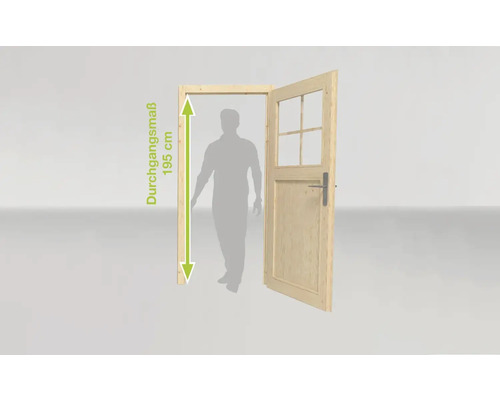 Abbildung einer Holztür mit Durchgangsbreite von 195 cm.