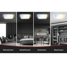 Deckenleuchte in Wohnzimmer, Schlafzimmer, Esszimmer und Waschraum.