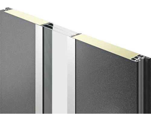 Detailansicht einer Sandwichplatte mit Dämmung und Nut-Feder-Verbindung