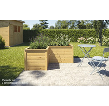 Garten mit Hochbeet aus Holz und Pflanzen