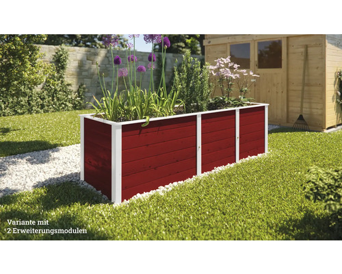 Hochbeet mit zwei Erweiterungsmodulen im Garten