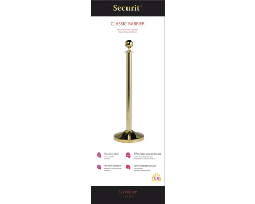 Goldfarbene Absperrstange aus Edelstahl, 32x100 cm, 12 kg schwer