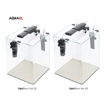 Zwei Aquael OptiBent Aquarien-Sets mit Beleuchtung und Filter