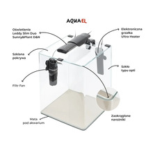 Aquarium mit Beleuchtung, Glasabdeckung, Filter, Heizung und Unterlage