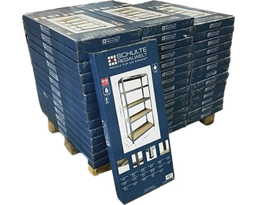 Palette mit mehreren verpackten Metallregalen