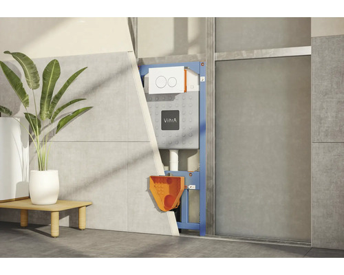 Vorwandinstallation für ein WC mit Spülkasten und Vitra Logo