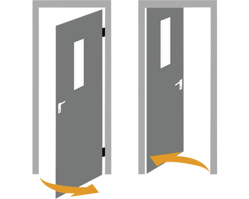 Illustration einer Tür mit Sichtfenster in verschiedenen Öffnungszuständen.
