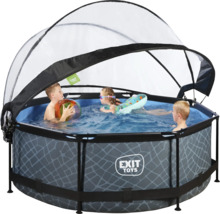 Aufstellpool Framepool-Set EXIT StonePool rund Ø 244x76 cm inkl. Kartuschenfilteranlage & Abdeckung Steinoptik