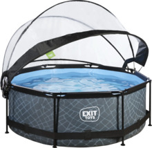 Aufstellpool Framepool-Set EXIT StonePool rund Ø 244x76 cm inkl. Kartuschenfilteranlage & Abdeckung Steinoptik