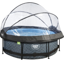 Aufstellpool Framepool-Set EXIT StonePool rund Ø 244x76 cm inkl. Kartuschenfilteranlage & Abdeckung Steinoptik