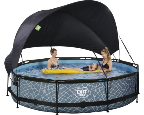 Familienpool mit Sonnenschutzdach und Stahlrahmen