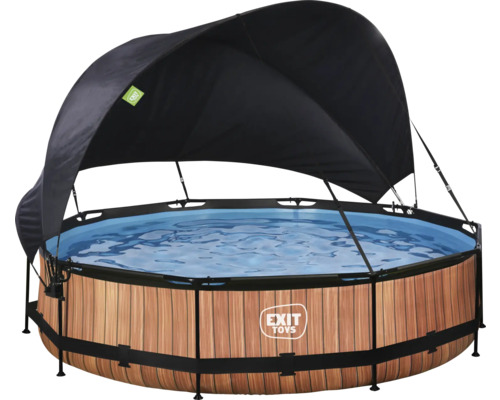 Runder Swimmingpool mit Sonnendach und Holzverkleidung