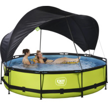 Rundes Aufstellpool-Set mit Sonnenschutzdach und zwei Personen im Wasser