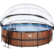 Runder Pool mit Holzoptik, Abdeckung und Leiter