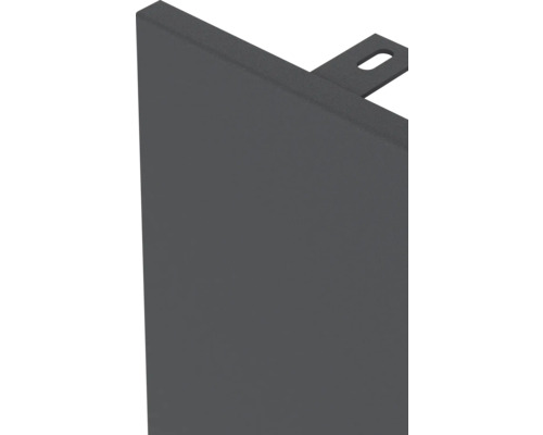 Detailansicht einer dunklen Paneele mit Halterung zur Wandmontage.