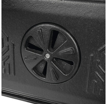 Detailaufnahme eines runden Ventilationsschiebers an einem Grill