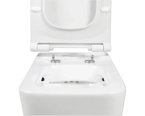 Weiße Toilette mit offenem Deckel für das Badezimmer