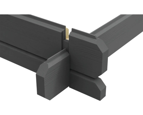 Detailansicht eines Holzhauses mit Eckverbindungen