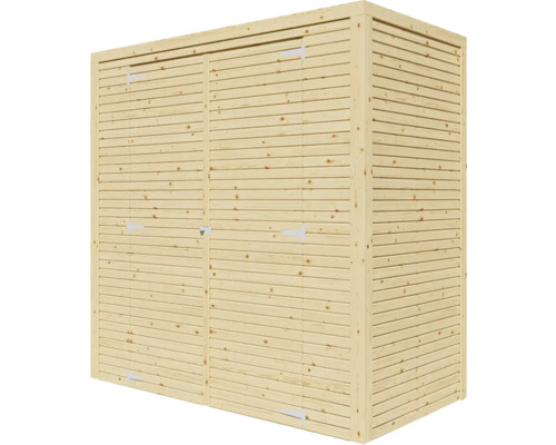 Holzschrank mit horizontalen Lamellen und zwei Türen