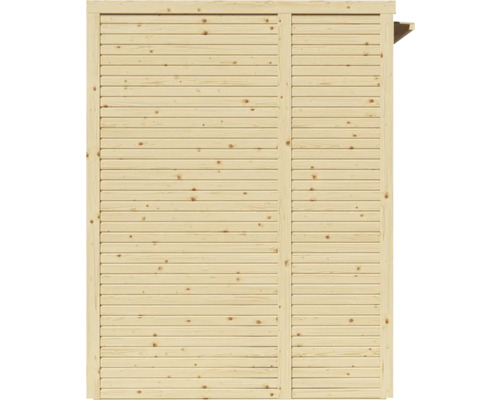 Holzgartenhauswand mit horizontalen Brettern