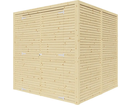 Holzgartenbox mit horizontalen Lamellen