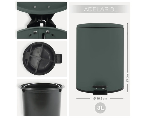 Adelar Treteimer mit drei Litern Fassungsvermögen und Pedalmechanismus