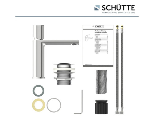 Waschtischarmatur mit Zubehör und Montageanleitung