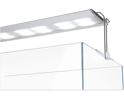 Aquariumleuchte mit Halterung am Glas befestigt