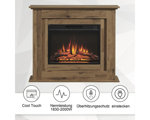 Elektrischer Kamin mit Holzrahmen und Flammeneffekt