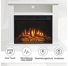 Elektrischer Kamin mit weißer Umrandung und Kaminfeuer-Effekt