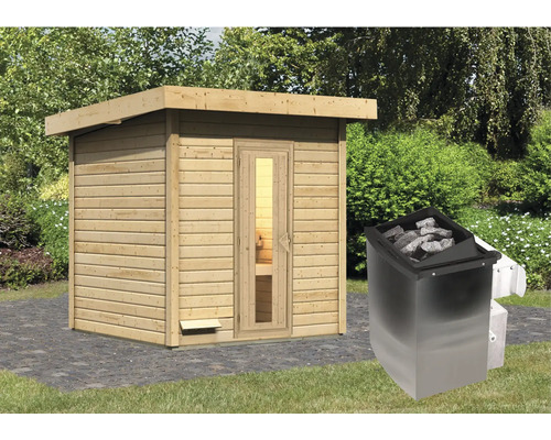 Saunahaus Karibu Talos 2 inkl. 9 kW Ofen u.integr. Steuerung ohne Vorraum mit Holztür und Isolierglas Saunahaus Karibu Talos 2 inkl. 9 kW Ofen u.integr. Steuerung ohne Vorraum mit Holztür und Isolierglas