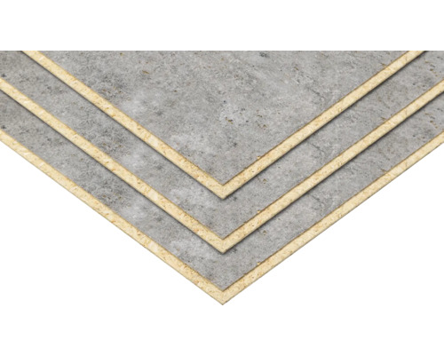 Drei graue Spanplatten mit Holzstruktur